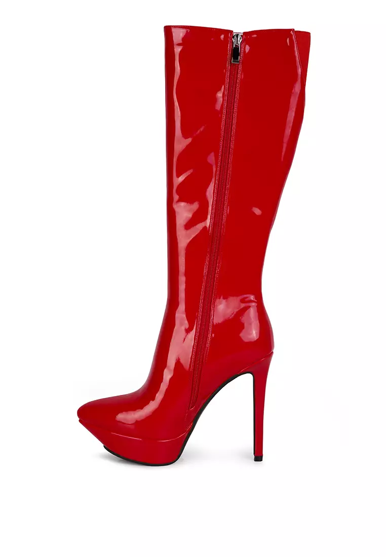 Red leather sale high boots