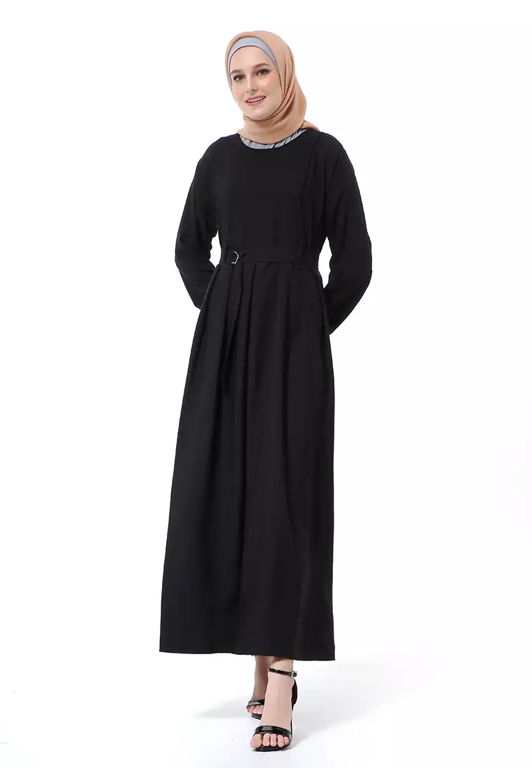 Nelly Gamis Dress Muslimah Wanita Long Sleeve Premium High Quality - Hitam