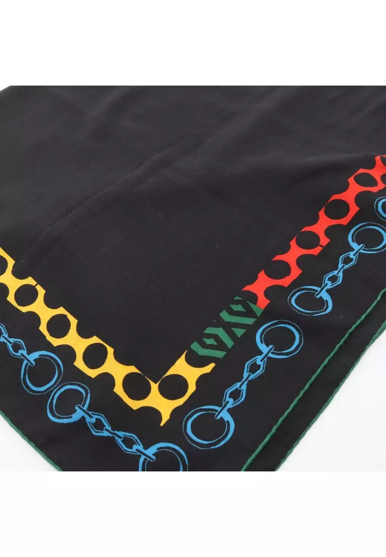 Pre-Loved Hermès Carréjean carres 140 Carre Geant LISTE EN CHAINES scarf shawl cashmere silk black multicolor