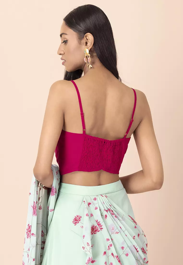 Buy Indya Hot Pink Smocked Strappy Crop Top 2025 Online ZALORA