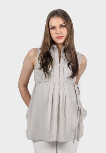 Buy 9months Maternity Off White Sleeveless Maternity Pleated Blouse