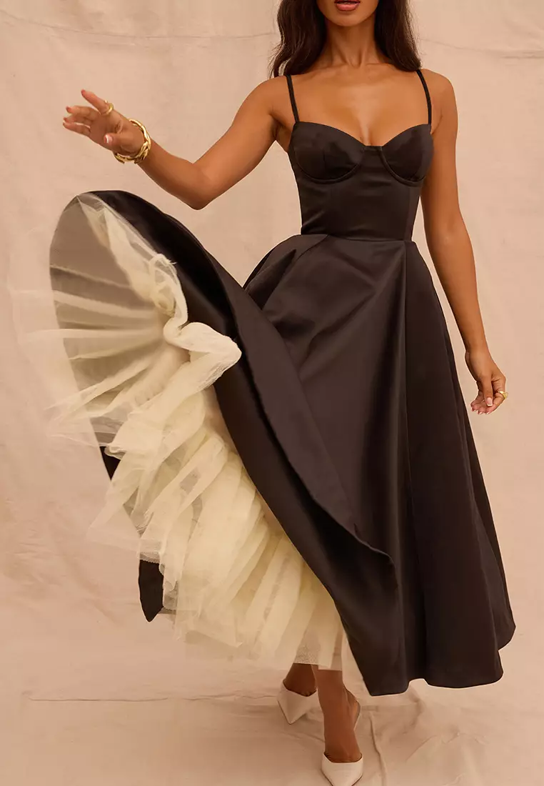 French mesh double-layer suspender dress CA25042264BK