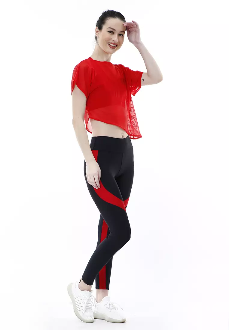 Jeslin One Set Atasan Bawahan Baju Senam Aerobik 3 in 1 High Quality - Merah