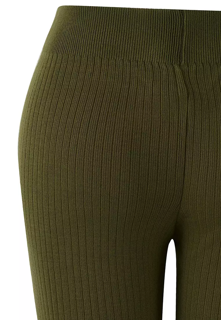 Khaki Corduroy Crew Neck Knitwear Sweater Pants Set Tbbaw23Cp00044
