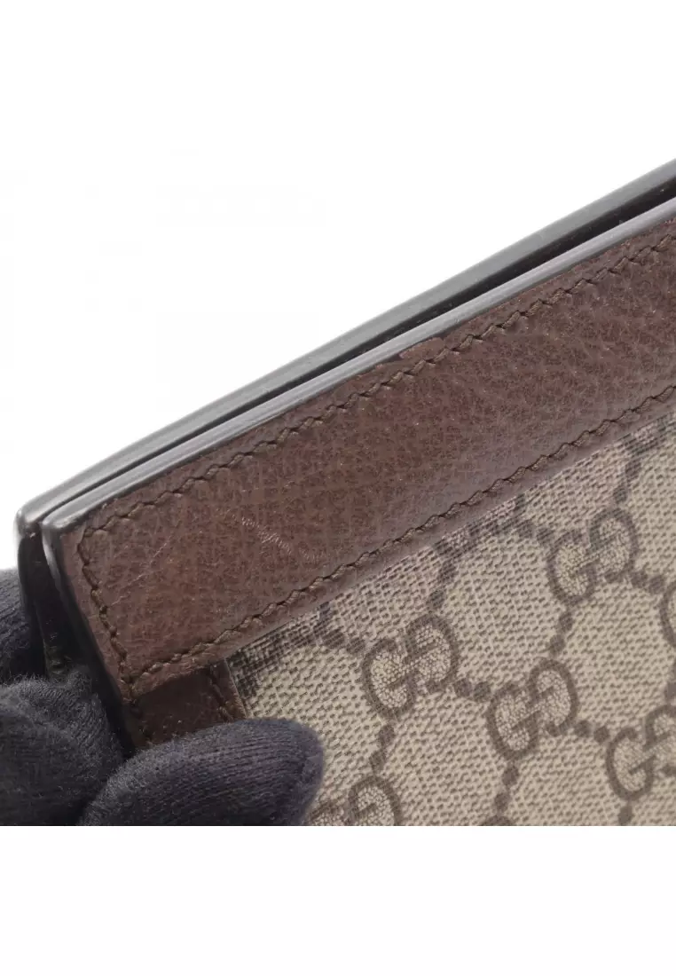 Pre-Loved Gucci Ophidia Small GG Supreme chain shoulder bag PVC leather beige Dark brown multicolor