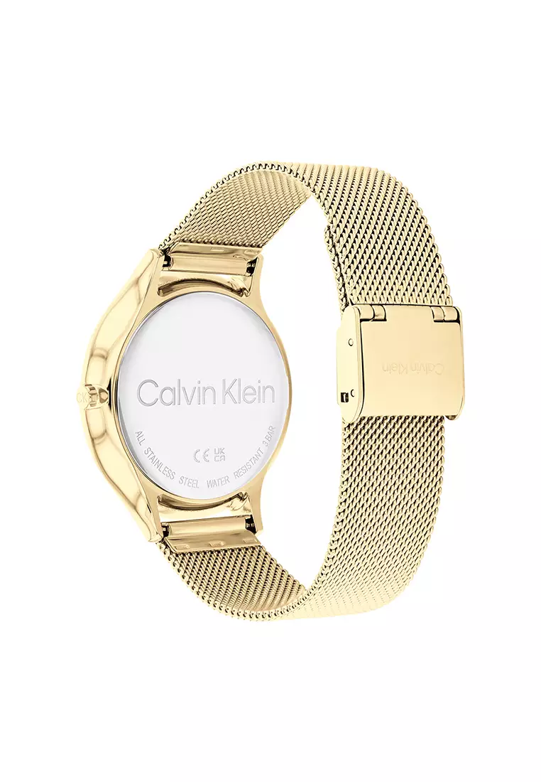 Women's Ionic Thin Gold Plated Steel Mesh Bracelet And Dark Green Dial Quartz Watch - CK25100005