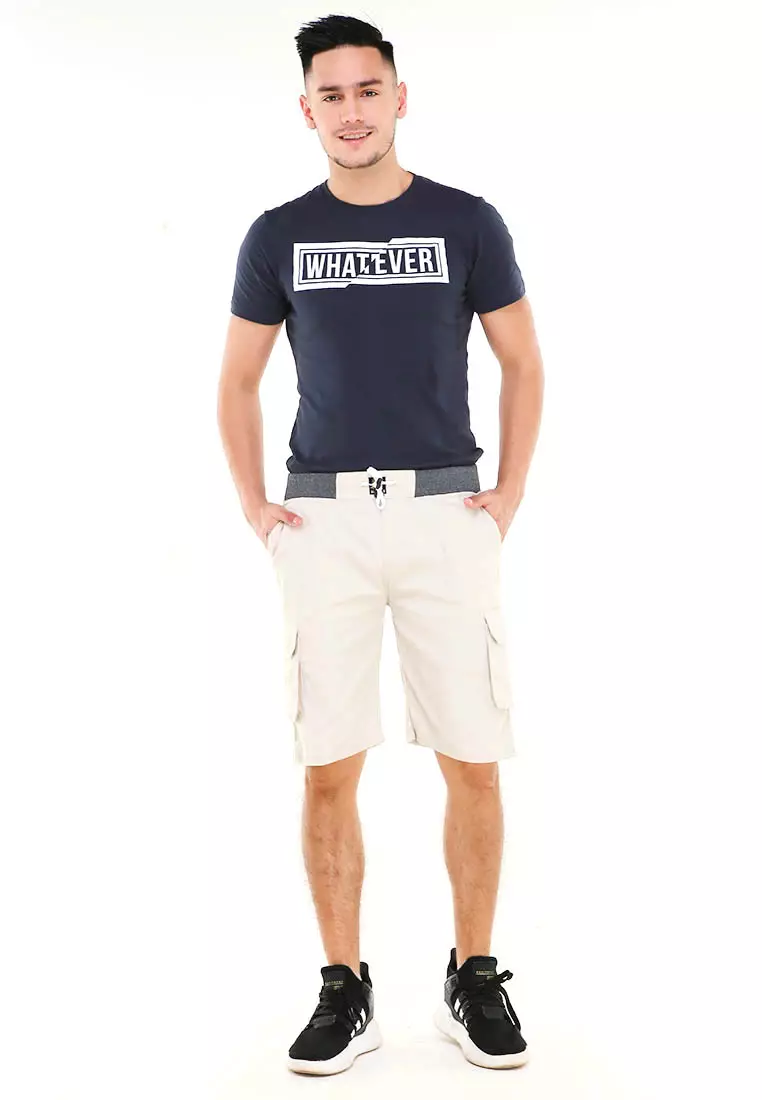 Rishham Celana Pendek Cargo Pria Button Pockets Sporty Short Pants Material Cotton ORIGINAL - Cream