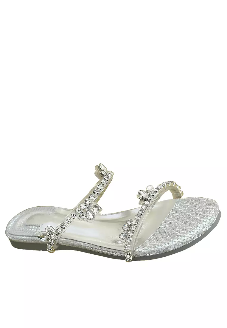 White rhinestone sale sandals flats