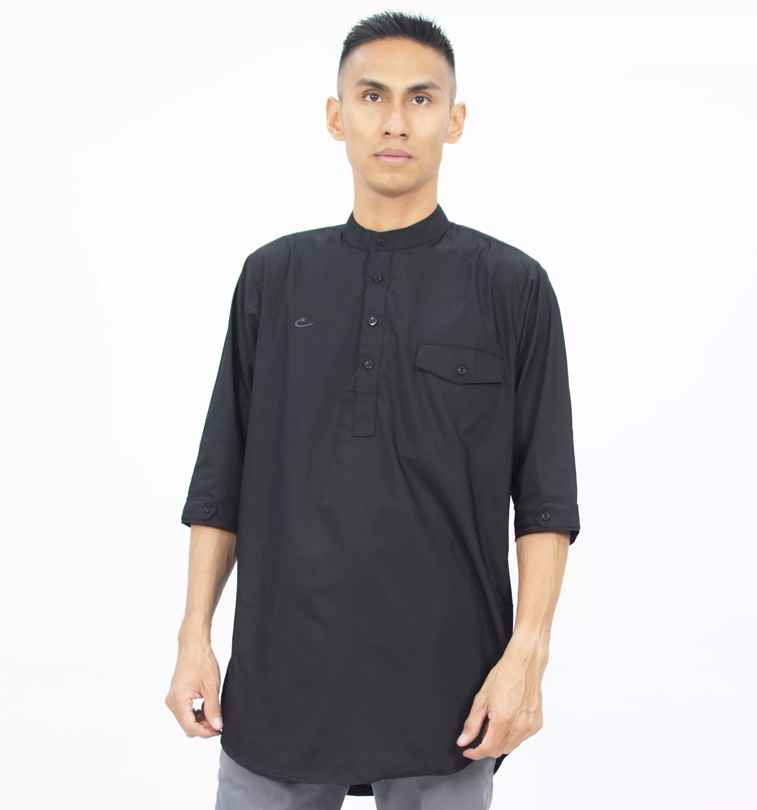 AMMAR Baju Koko Pria Kemeja Kurta Pakistan Busana Muslim Pria Kemeja Koko Kurta - HITAM