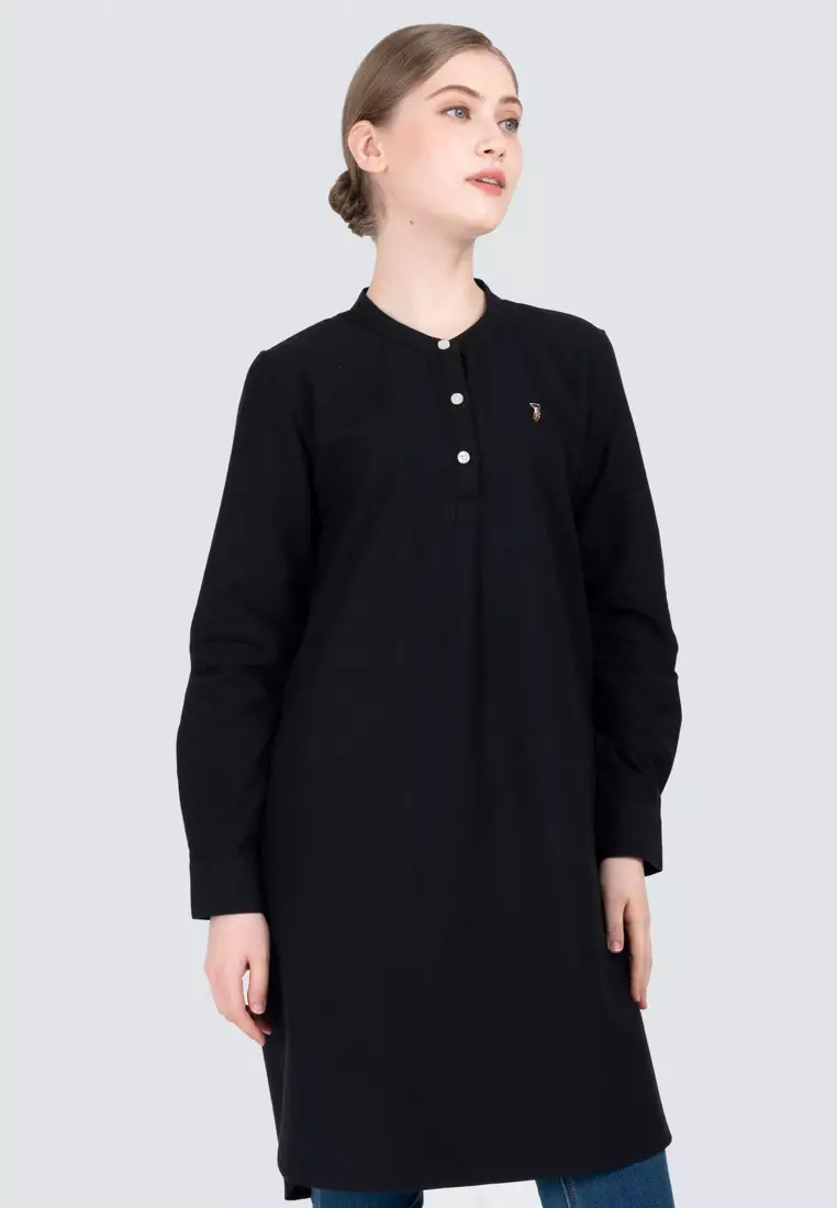 Polo Haus - Women’s Oxford Mandarin Collar Long Sleeve Shirt Dress WBSDE002
