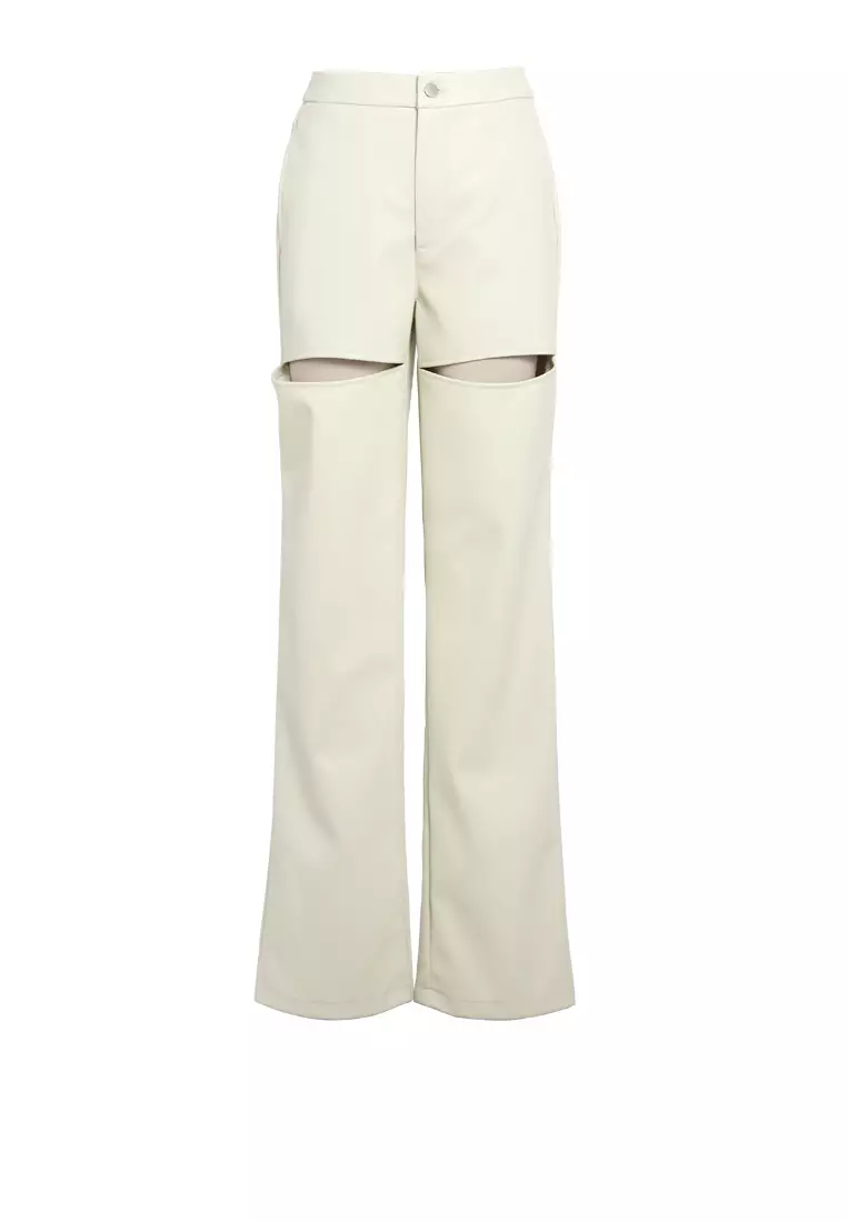 Celana Kulit Imitasi Potongan Krim