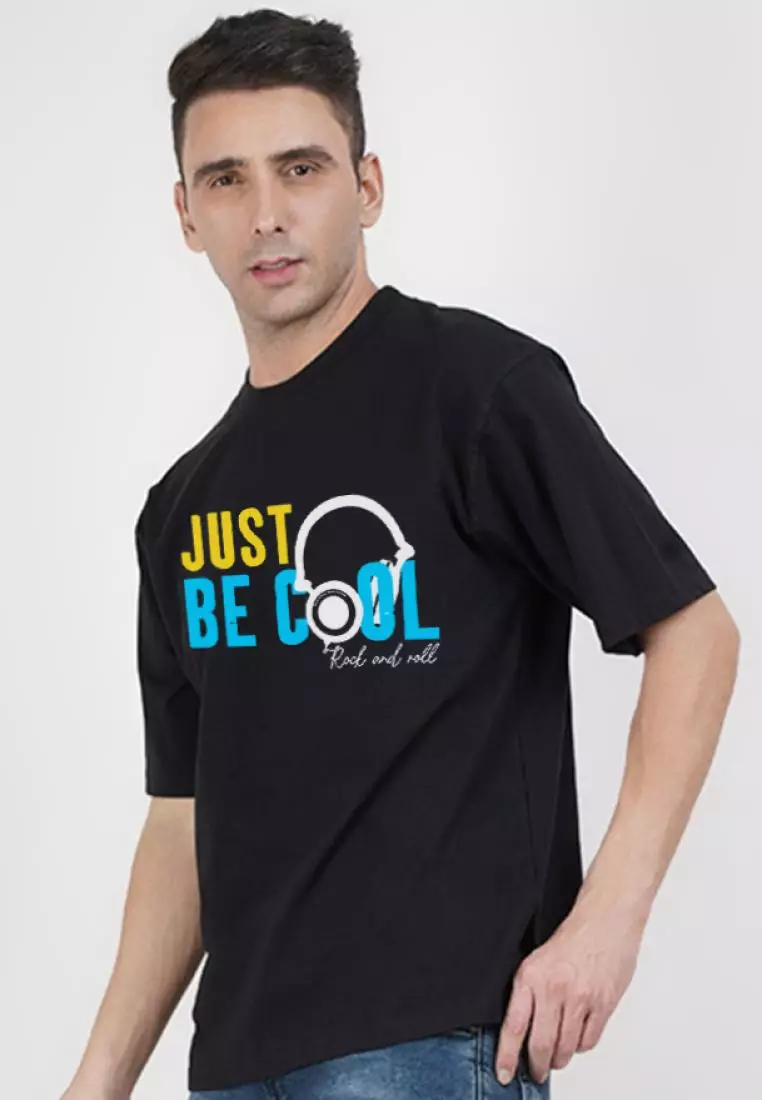 超大号 Just Be Cool 黑色棉质短袖圆领休闲 T 恤