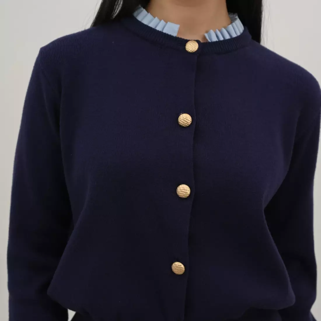 Adele Ruffle Trim Cardigan in Navy
