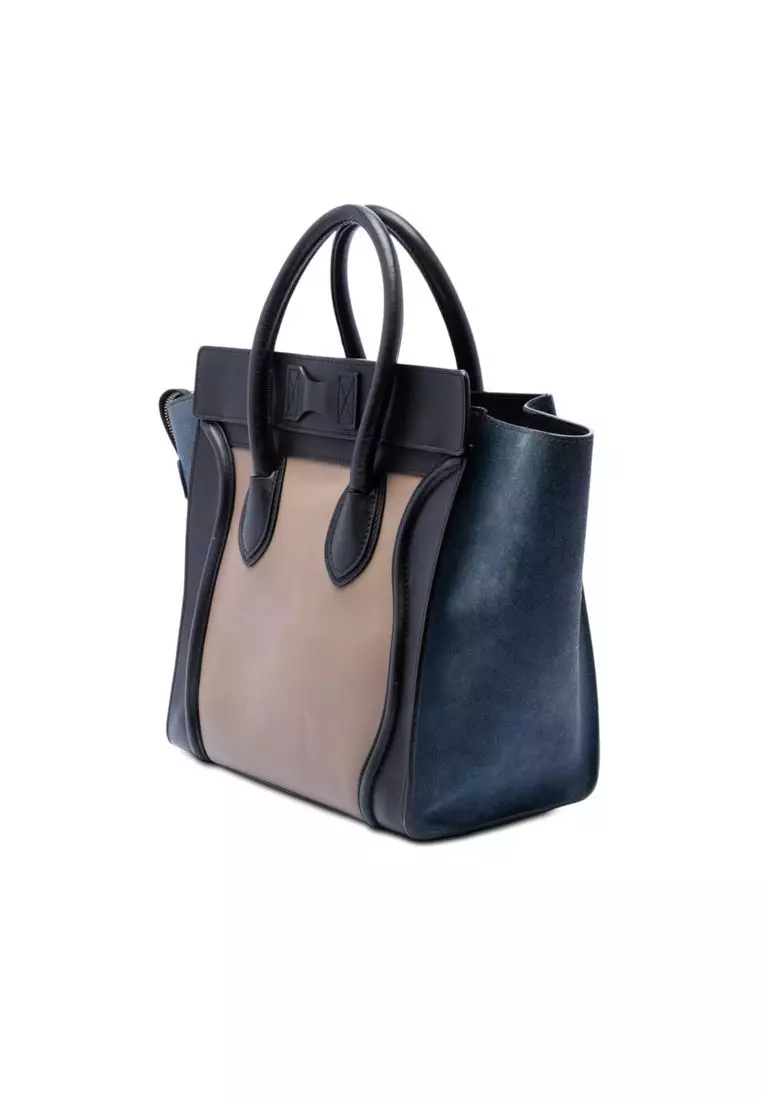Pre-Loved Celine Mini Tricolor Calfskin And Suede Luggage Tote