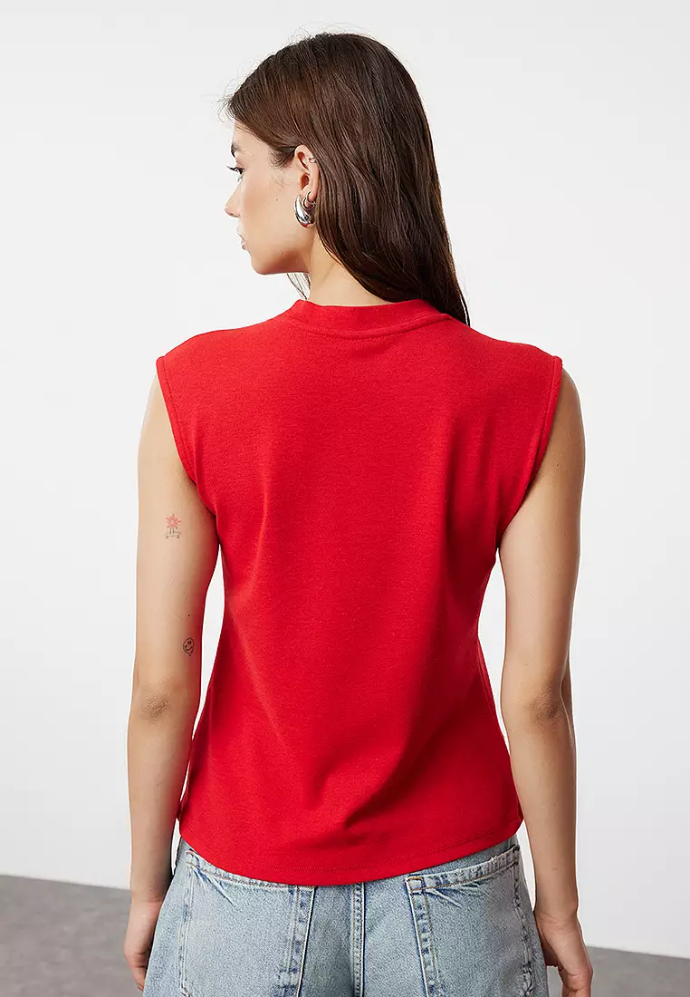 Red/Soft Fabric Fitted Stretchy Knitted Blouse