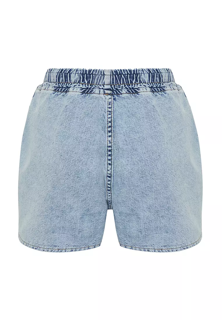 Cotton Elastic Drawstring Denim Shorts
