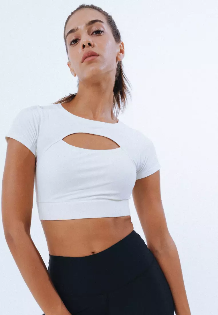 Lee Vierra LV LUX - Vega Crop Top, Atasan Olahraga Wanita - Cosmic White