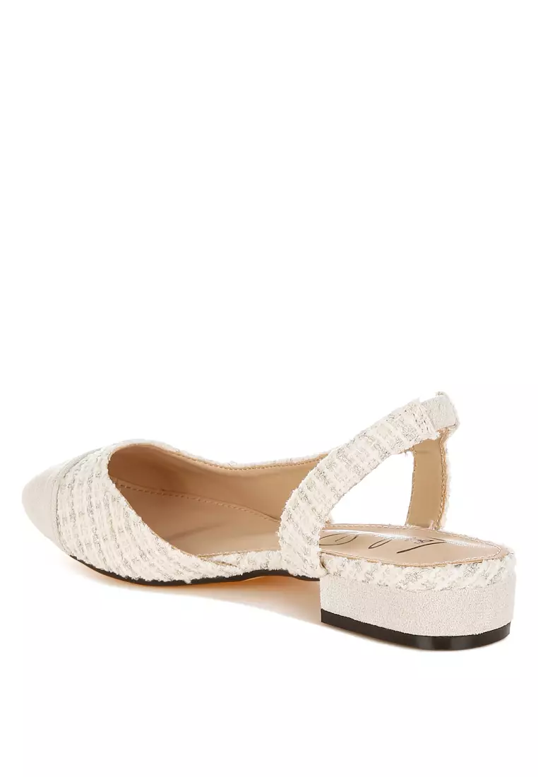 Tweed Slingback Sandals in Off White