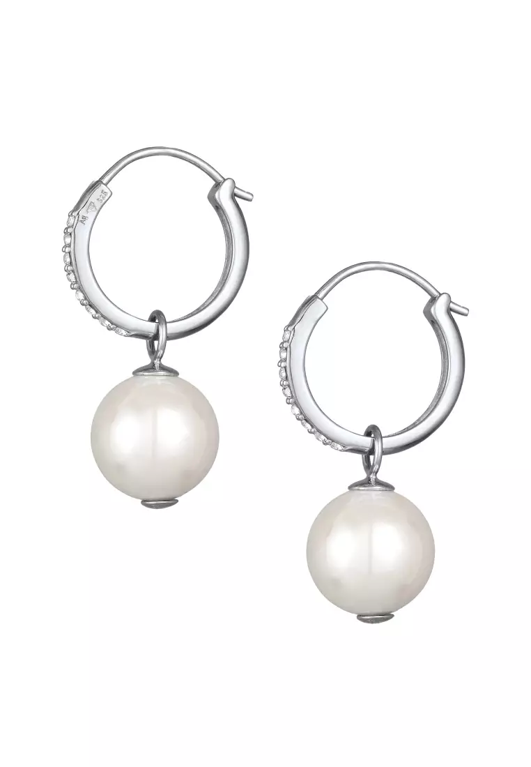 优雅克里奥尔水晶贝壳珍珠耳环，饰以施华洛世奇®水晶