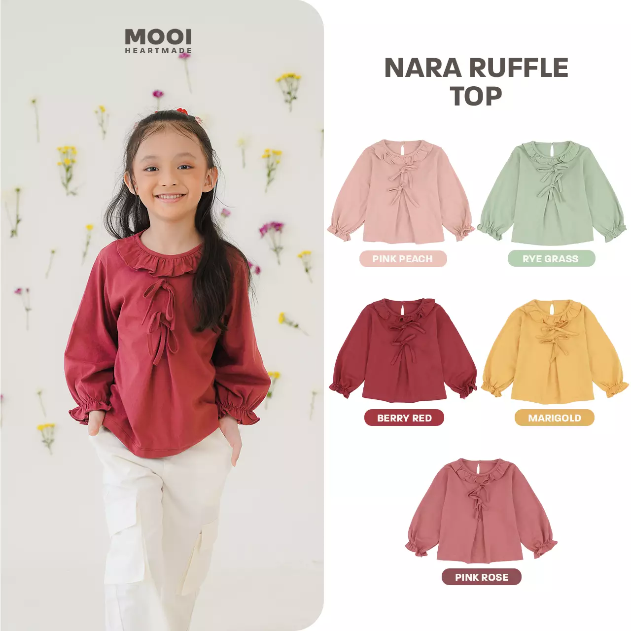 Mooi Atasan Anak Perempuan Nara Ruffle Top - Pink Rose