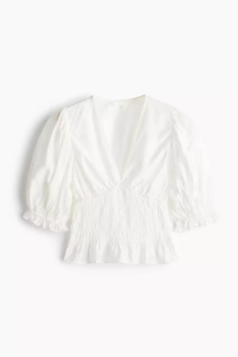 Smocked-waist blouse