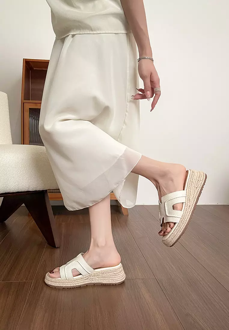 PU搭帶草編坡跟涼鞋WW568-1