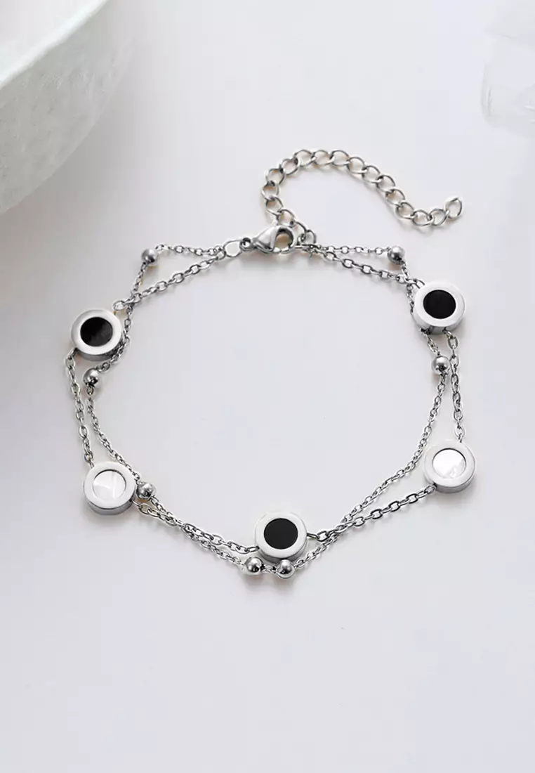 Gelang Titanium Wanita KoreaAnti Pudar Rantai Ganda Bracelet Gelang Cewek silver color