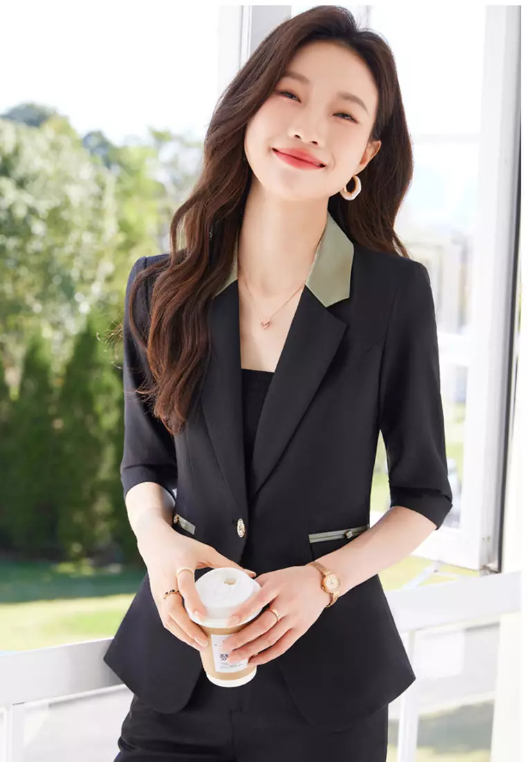 Thin black blazer cheap
