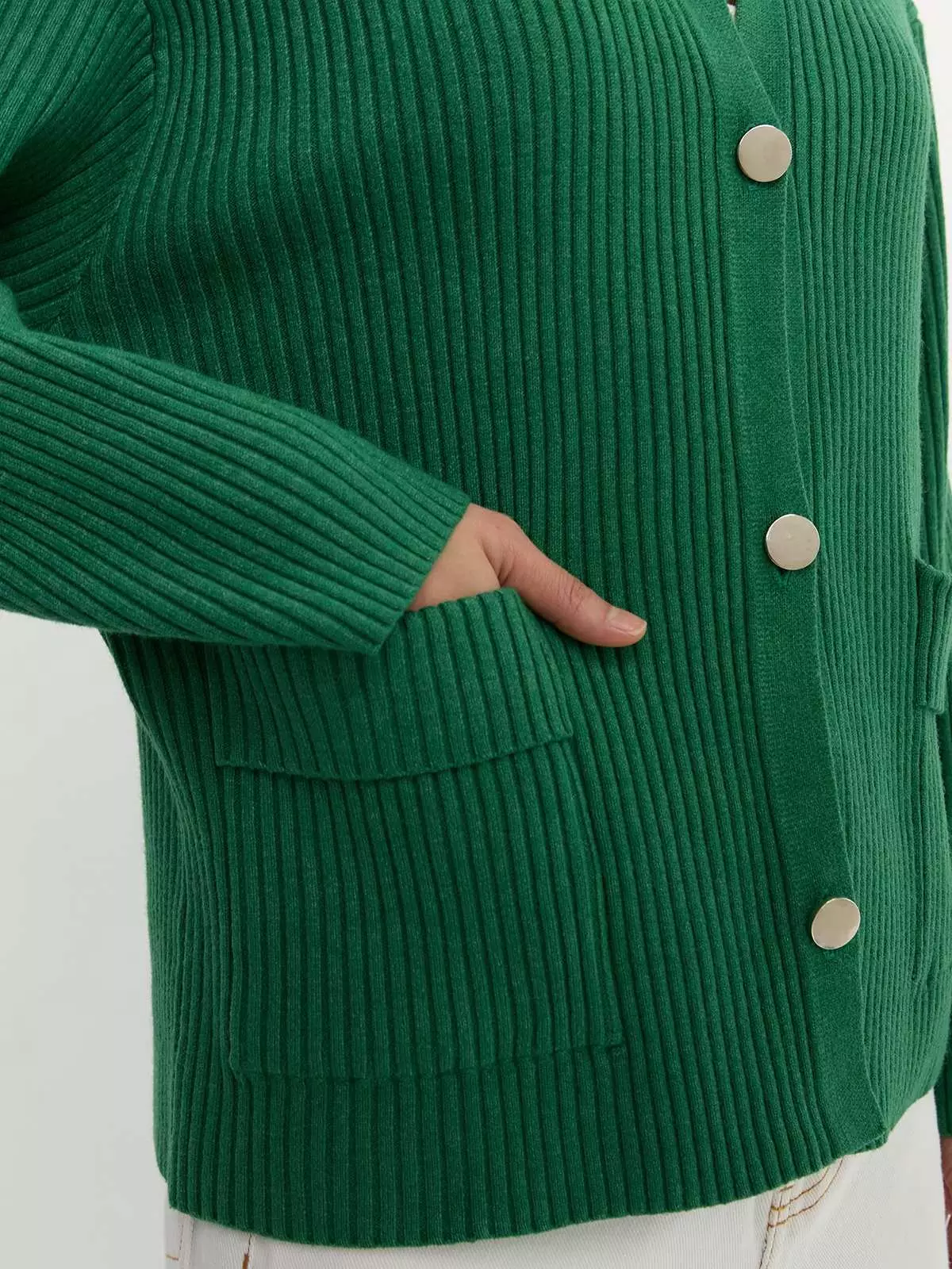 Pomelo - Cardigan Wanita - Ribbed Cardigan - Green