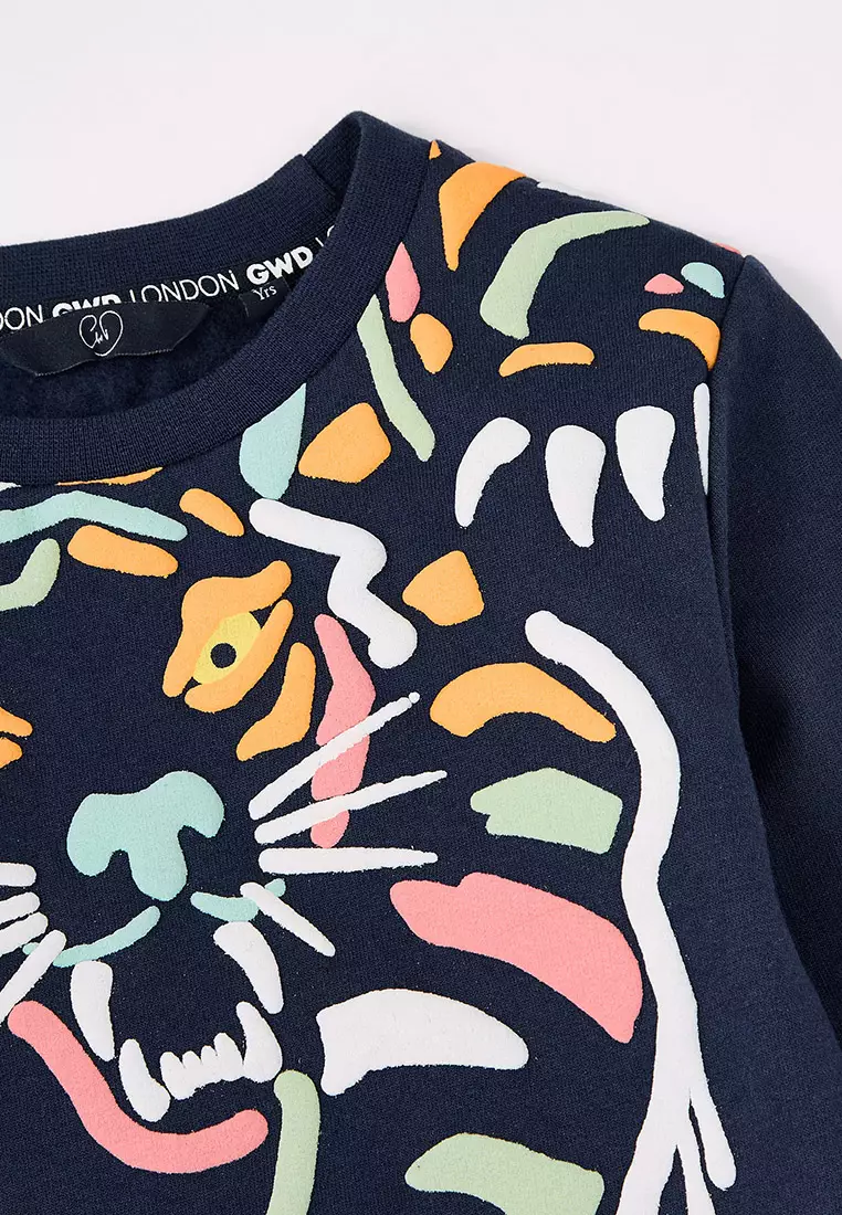 Merlin Navy tiger print sweatshirt