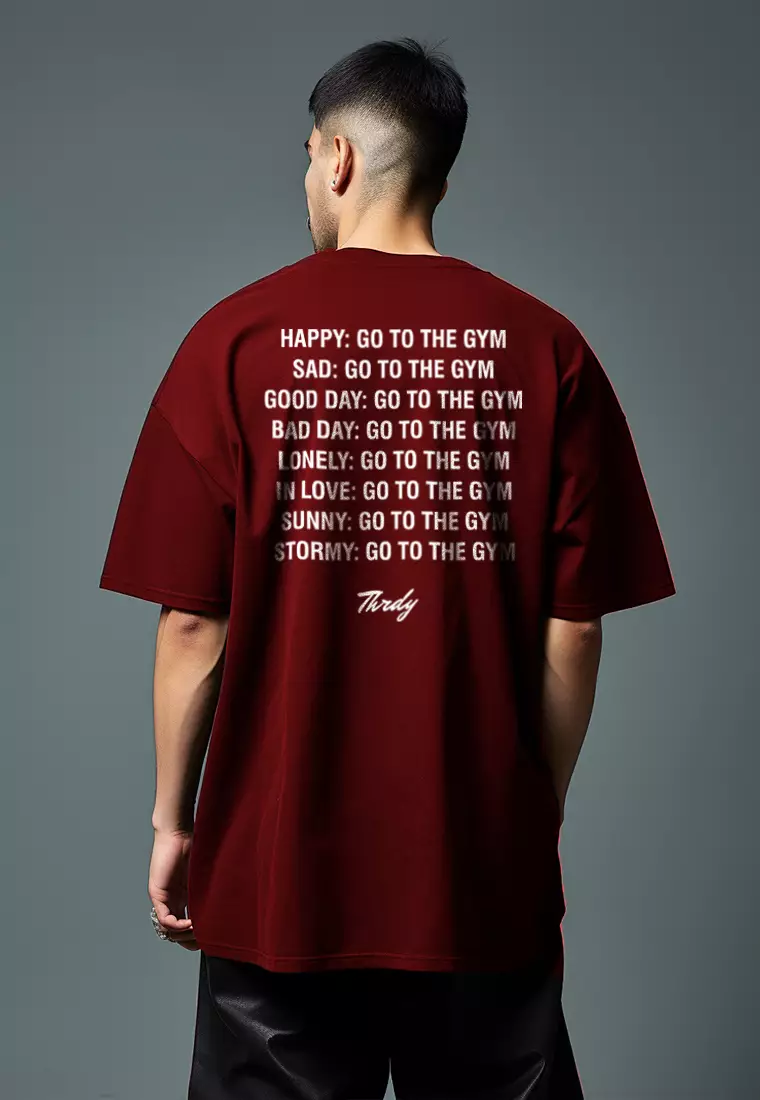 MTW18 kaos oversize gym pria distro bahan tebal scuba "go to the gym" maroon