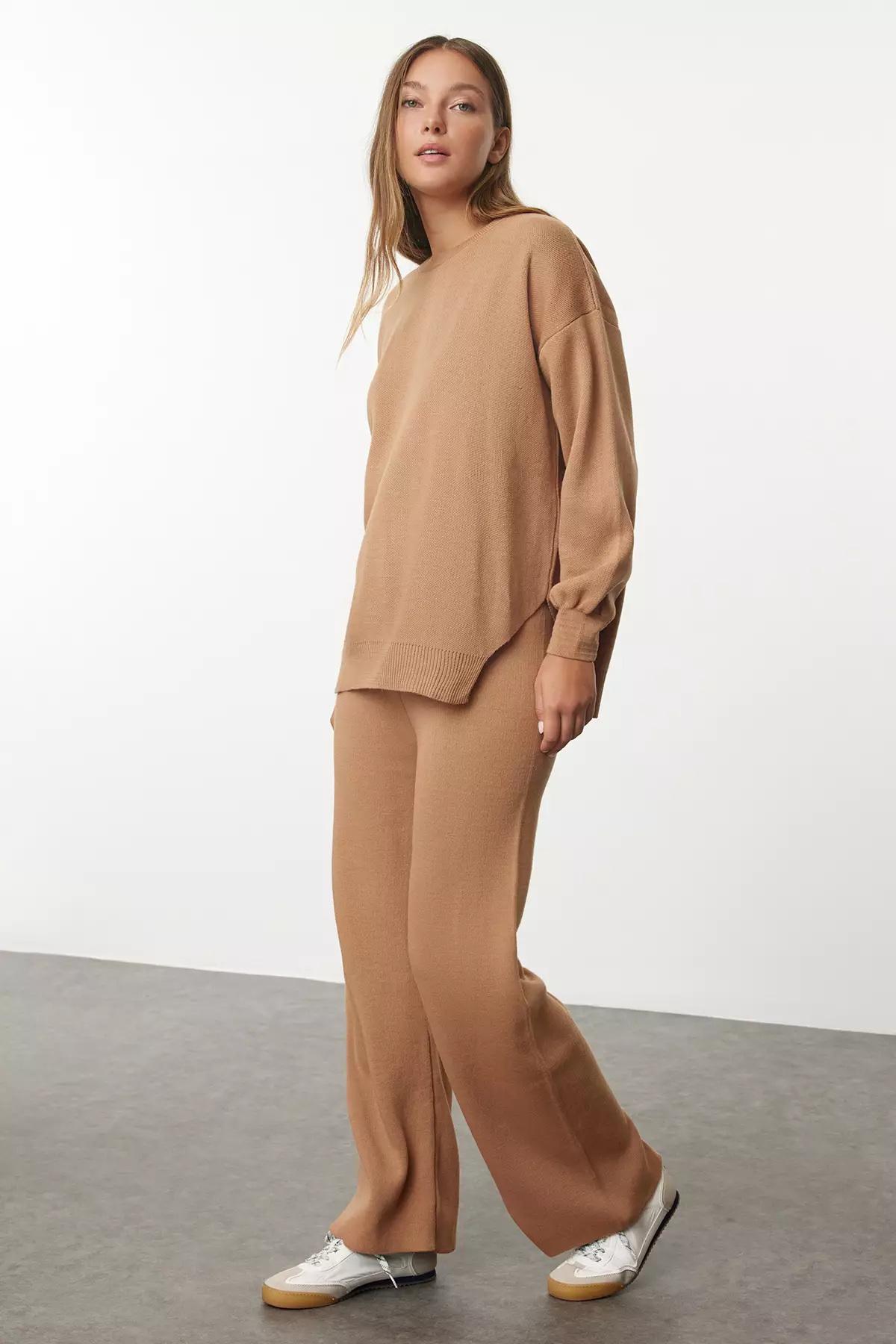 Balloon Sleeve Wide Fit Camel Knitwear Set