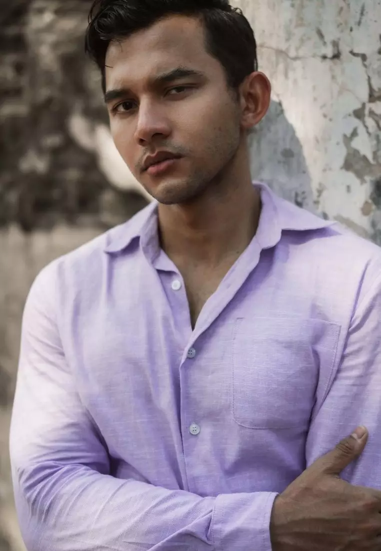 Violet Sky Kemeja Linen Lengan Panjang Pria Ungu Muda | Linen Long Sleeve Shirt Men Lilac