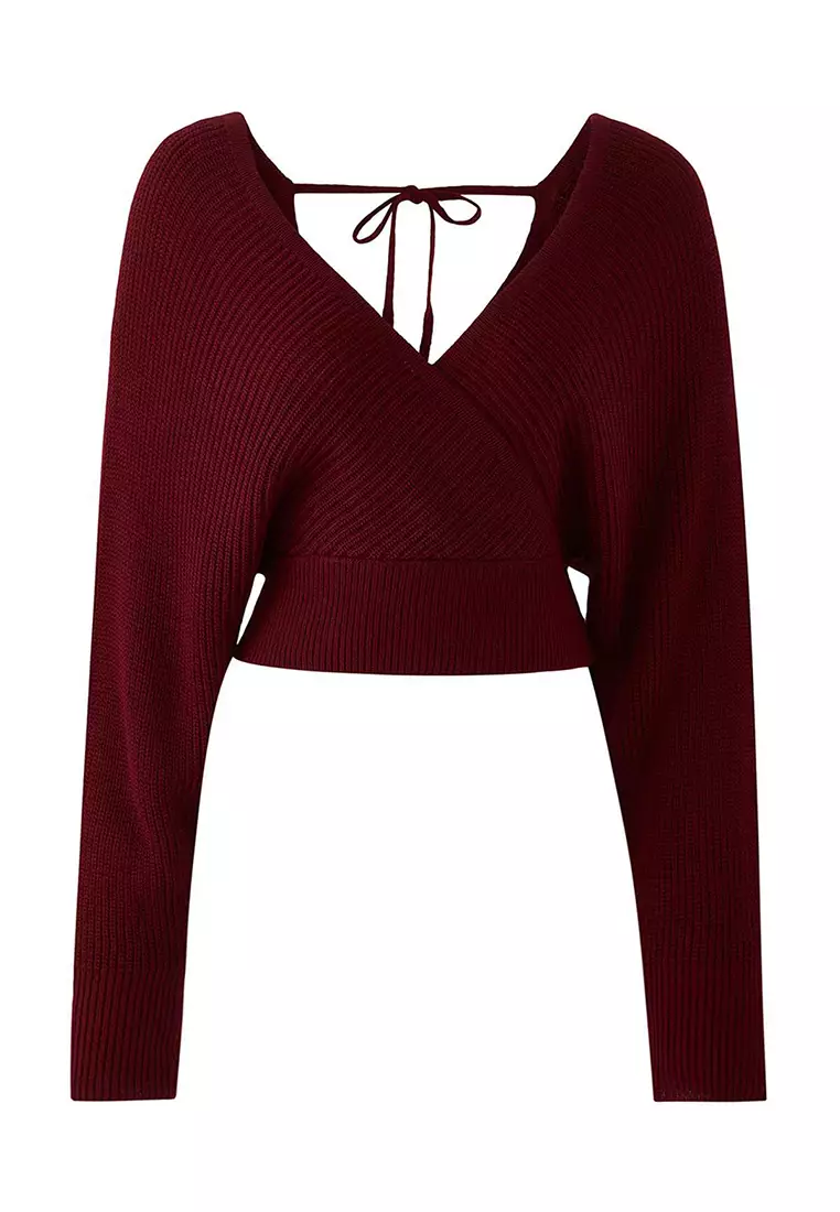 Burgundy Double Breasted Knitwear Sweater