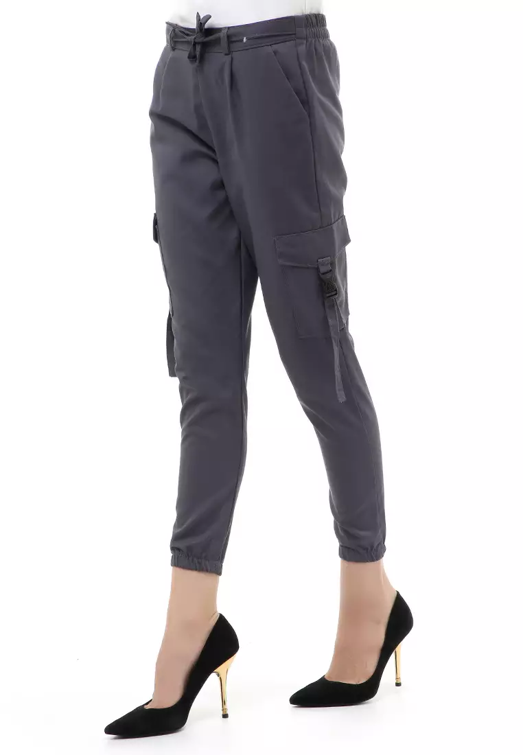 Jourel Celana Panjang Kasual Wanita Jogger Cargo Pants Material Cotton Drill ORIGINAL - Gray