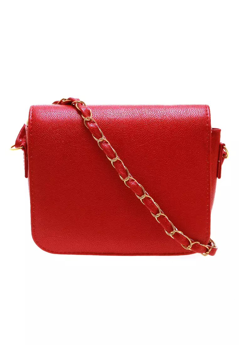Esya Tas Selempang Wanita Long Chain Rope Glossy Quality Premium - Maroon