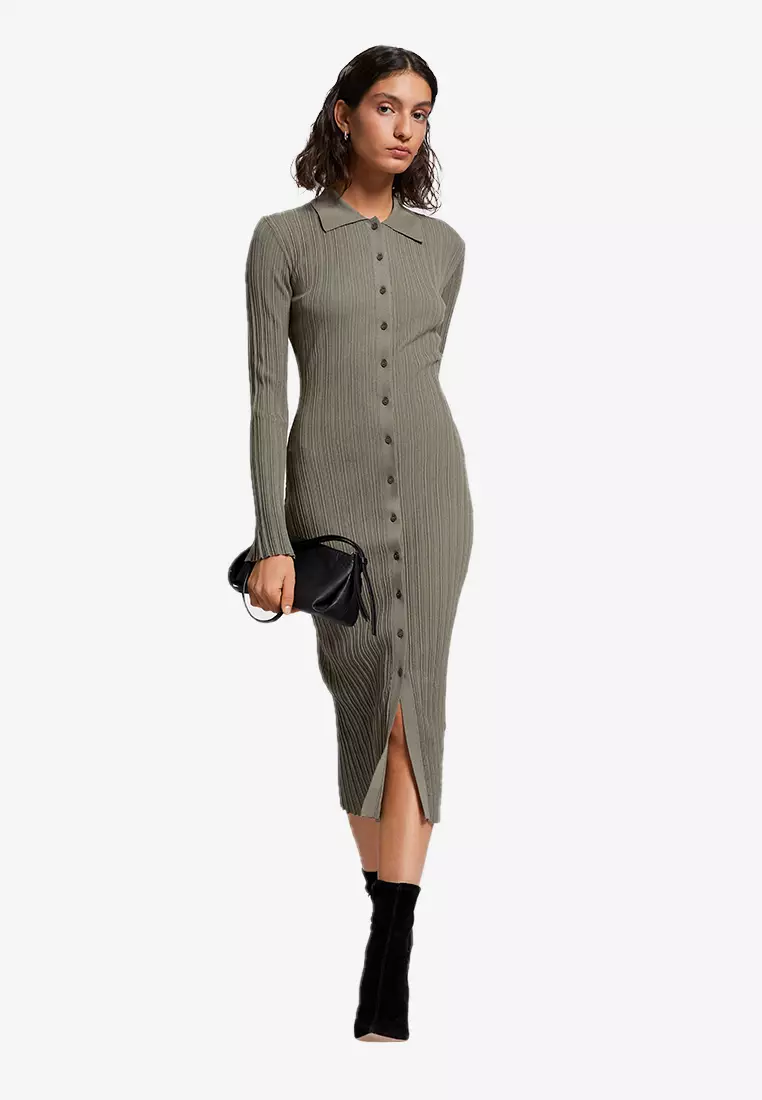 Buy & Other Stories Fitted Midi Ribbed Shirt Dress Online
