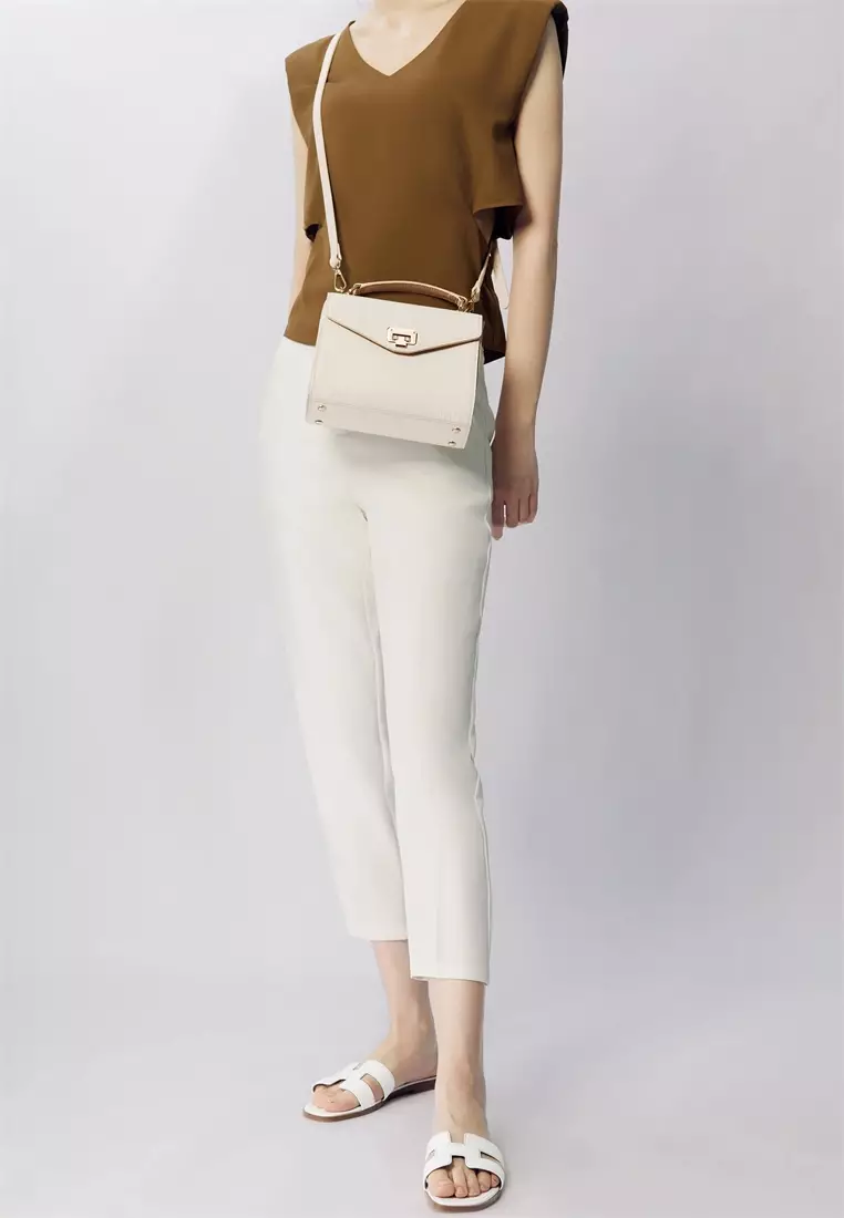 Duchess 女式米白色顶柄手提包-纯素皮革斜挎包和方袋