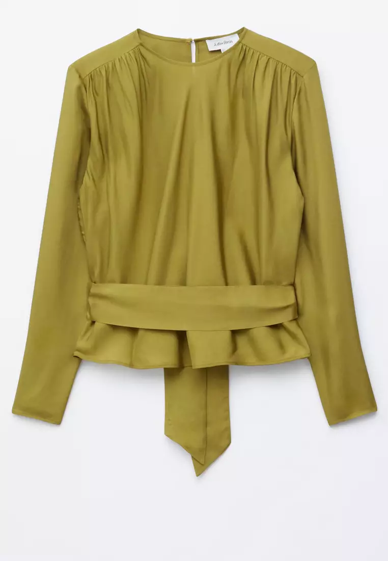 Gathered Tie-Belt Blouse