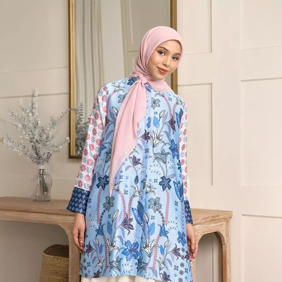 [New Collection] ZM Zaskia Mecca - Rietta Blue Pink Tunik Wanita | Primadona Series | Edisi Lilya Raya