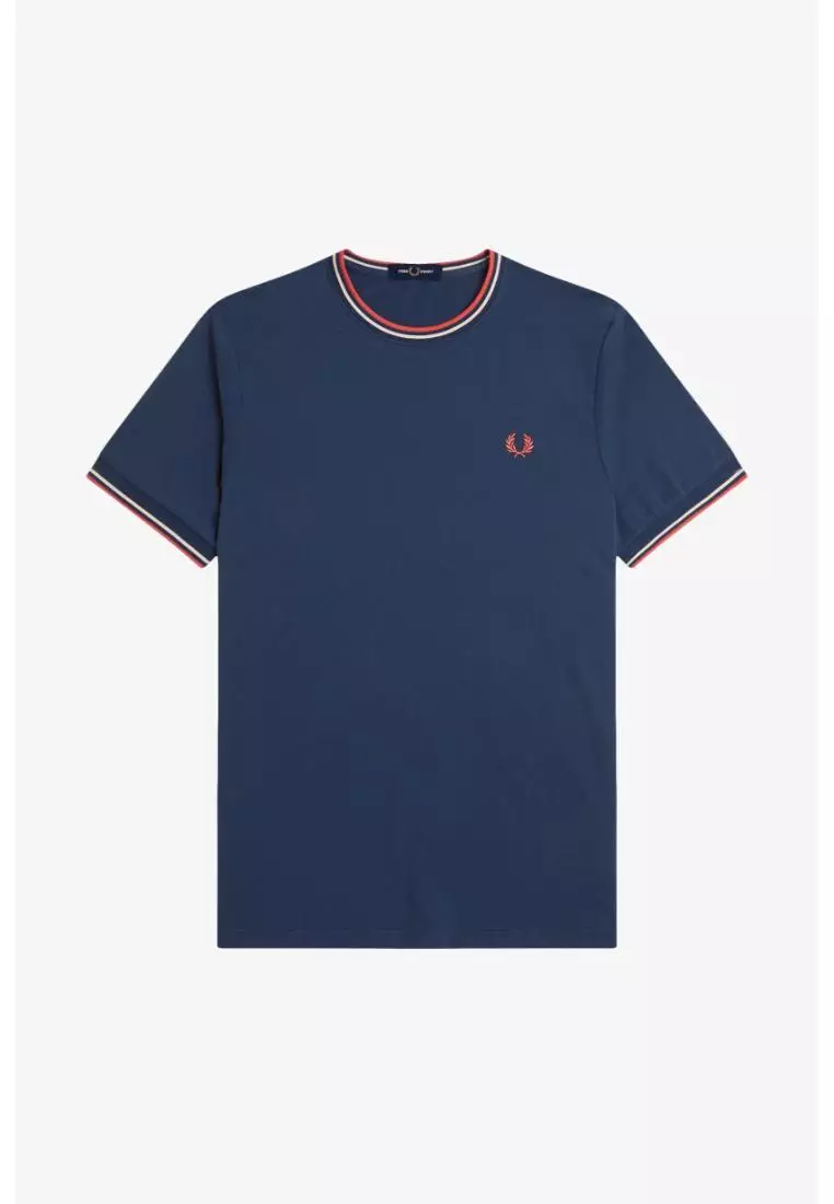 Fred Perry M1588 Twin Tipped T-Shirt (Tennis Blue / Silky Peach / Flamingo Tan)