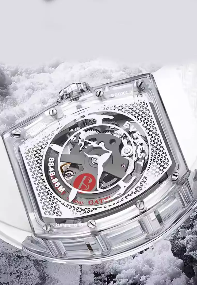 自動中性 K9 水晶手錶，橡膠錶帶