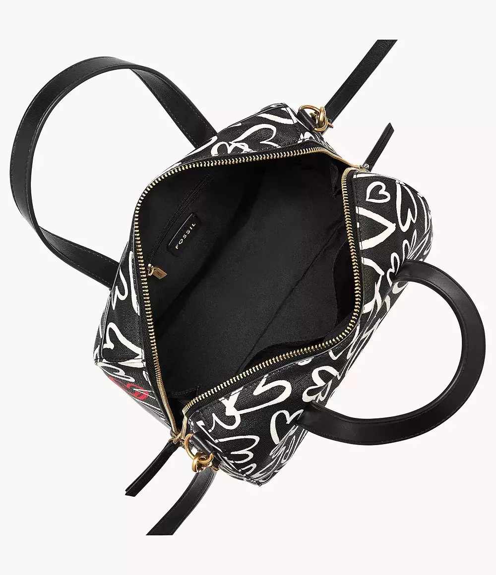 Fossil Sydney PVC Satchel Black White Printed Valentine's Day Tas Wanita SHB2921-005