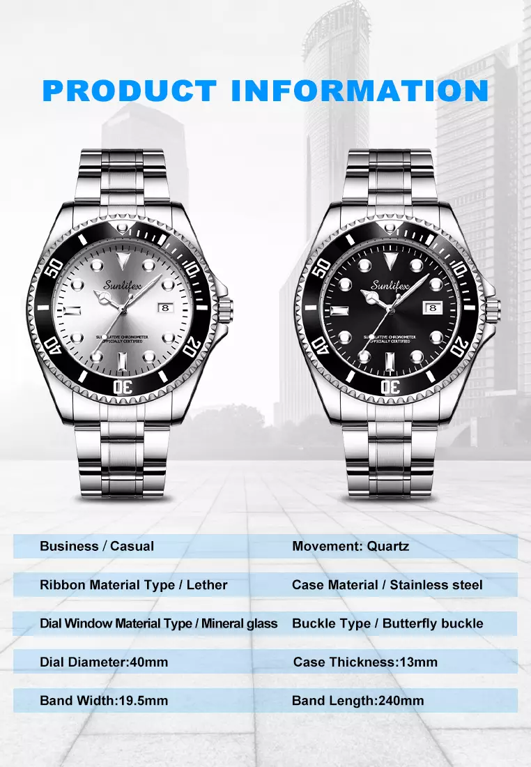 Jam Tangan Pria 9001-A Anti Air Original Kalender Kuarsa Tali Stainless Steel Bercahaya Jam Tangan Cowok silver black