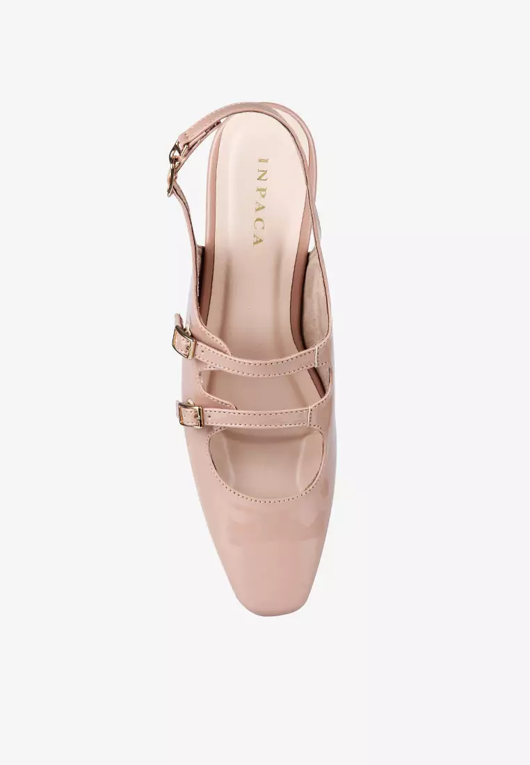 Emily Mary Jane Flat Shoes with Sling Back in Dusty Pink
