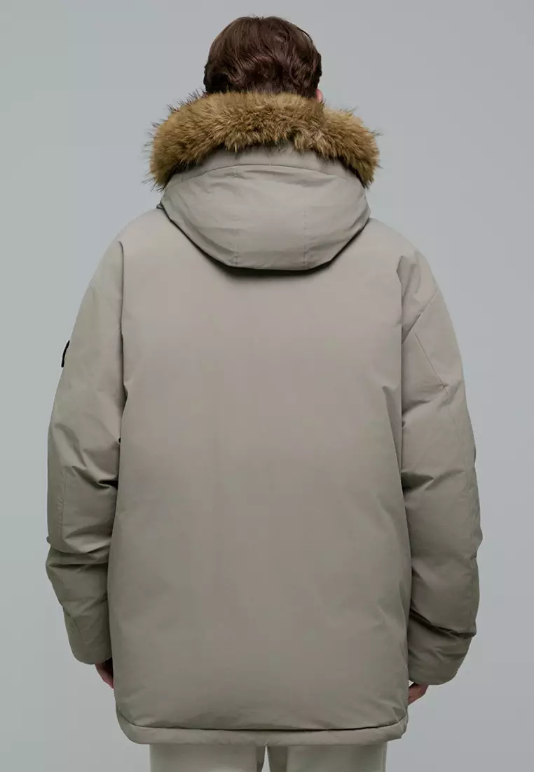 男女同款BELUGA毛邊中長版連帽羽絨外套