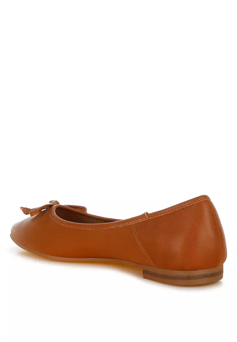 Faux Leather Casual Ballerinas in Tan
