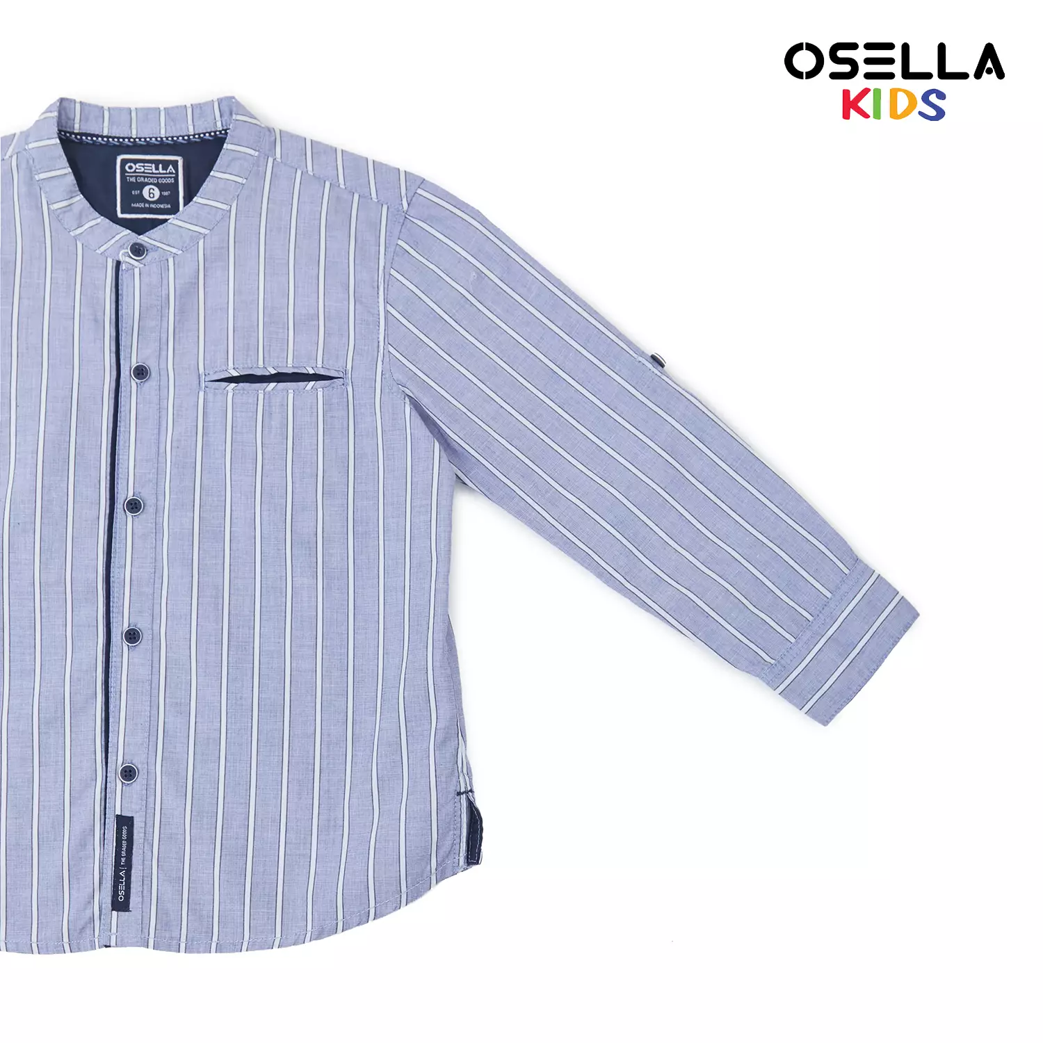 Osella Stripe Pattern Shanghai Collar Long Sleeve Shirt White 2237520442 | Atasan Kemeja Lengan Panjang Anak Laki Laki