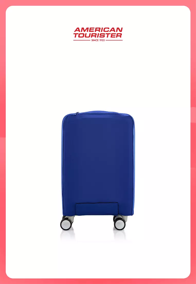 American Tourister Koper Hardcase Frontec V2 Cabin Strawberry + PWP Luggage Cover Book Opening S Blue