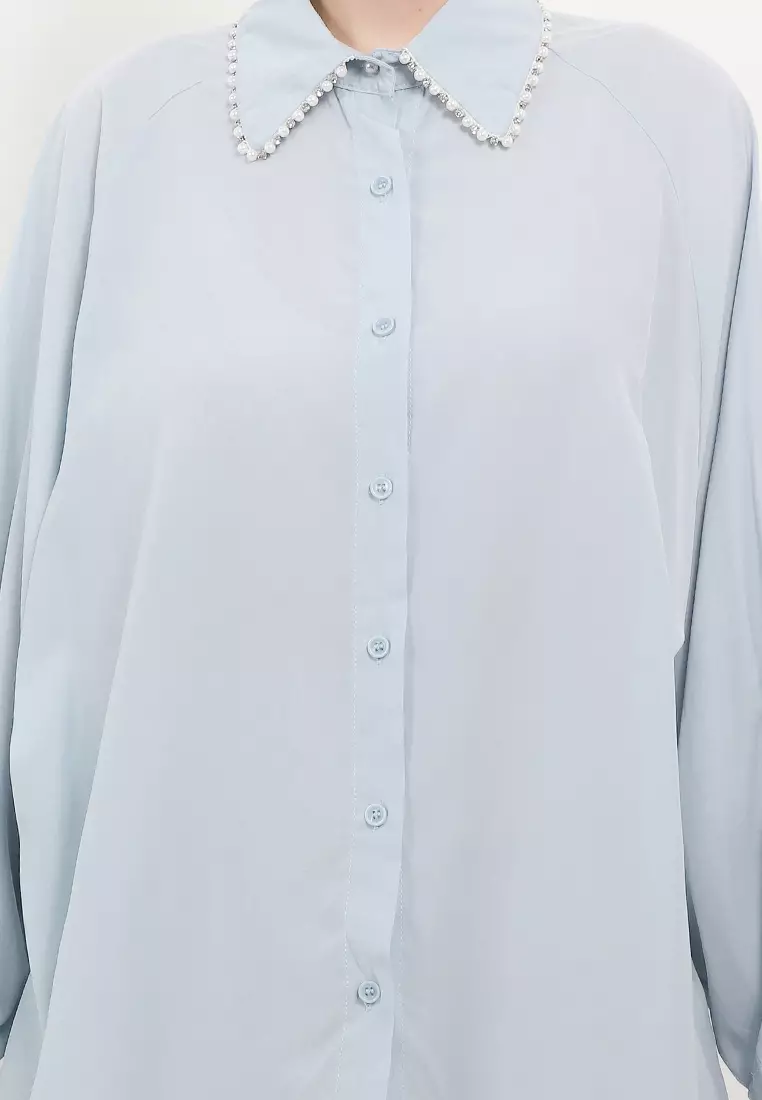 L/S Shirt W/ Pearl & Diamond On Collar